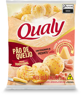 Embalagem de pão de queijo Qualy - 375gr com pedacinhos de presunto